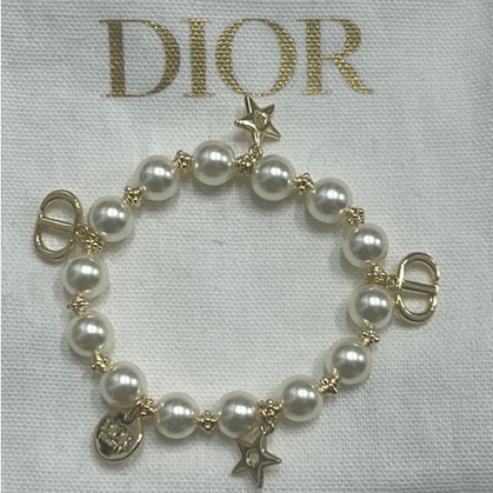 Dior Gold and Faux Pearl Star Bracelet